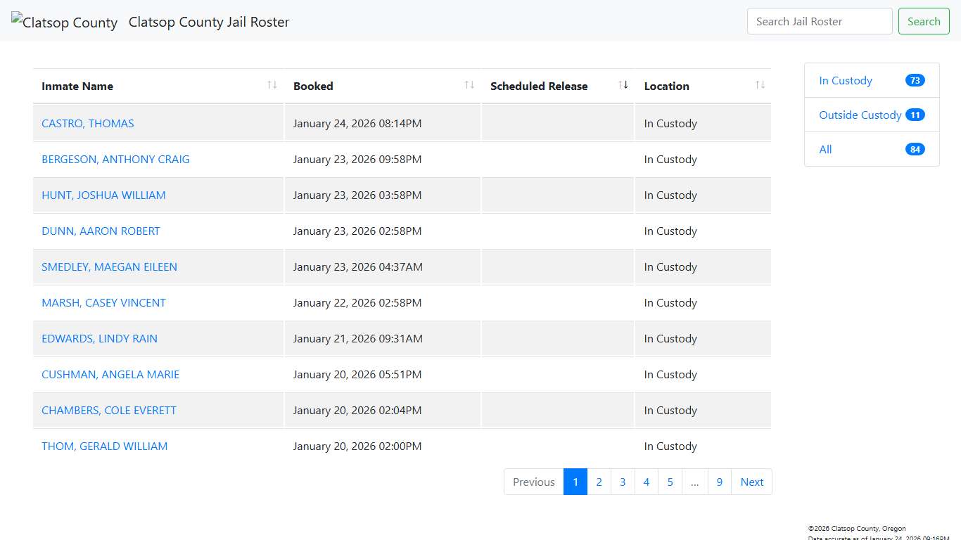 Clatsop County Jail Roster