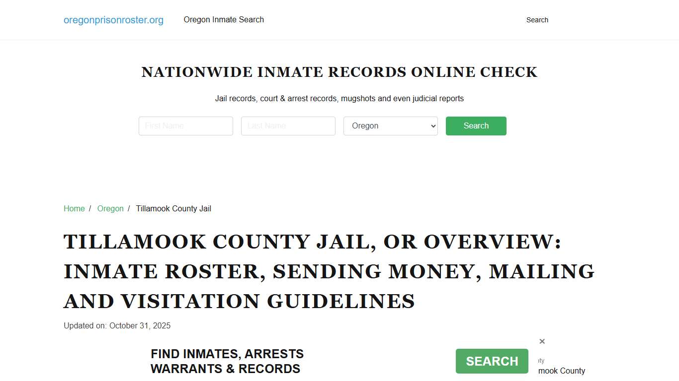 Tillamook County Jail, OR: Offender Search, Visitation & Contact Info